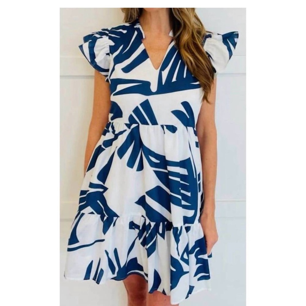 WILLA STORY lucy dress in multi blue lightweight cool comfortable airy Sz Small